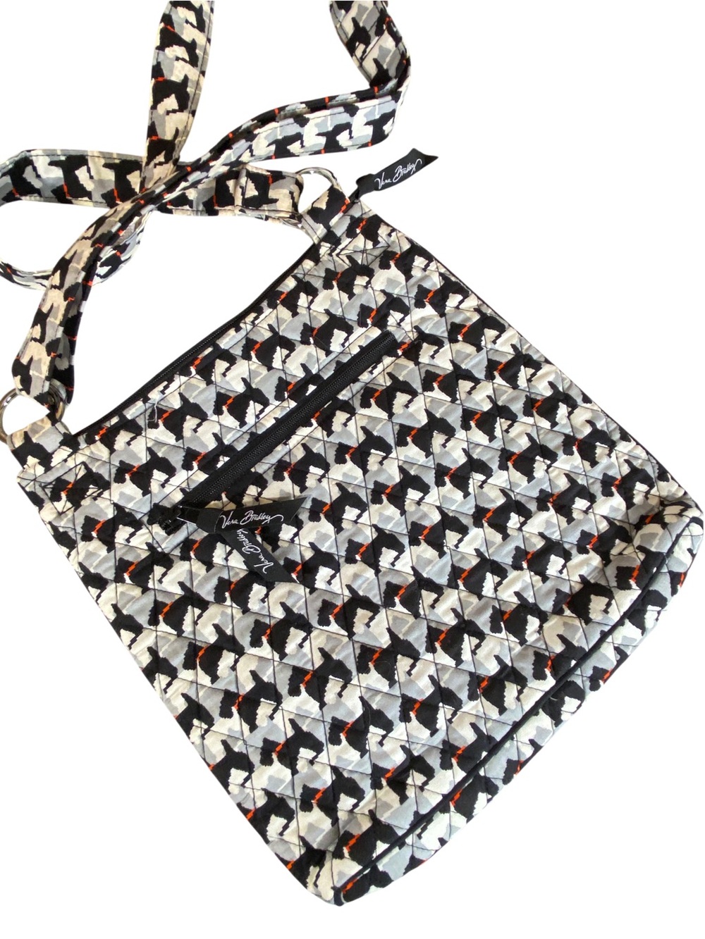 Vera Bradley Triple Zip Hippster Crossbody Scottie Dog Print Quilted Blk & White
